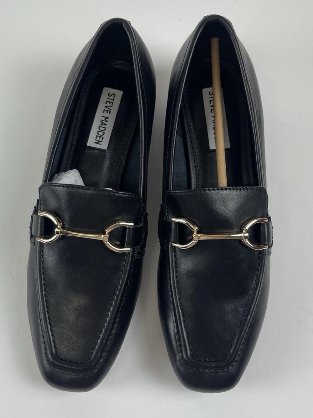 Steve Madden Black Leather Bit-Detail Loafers